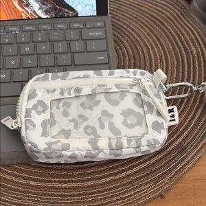 IRIS AND RAINBOW Gray and White Leopard Print Wristlet /wallet with RFID
